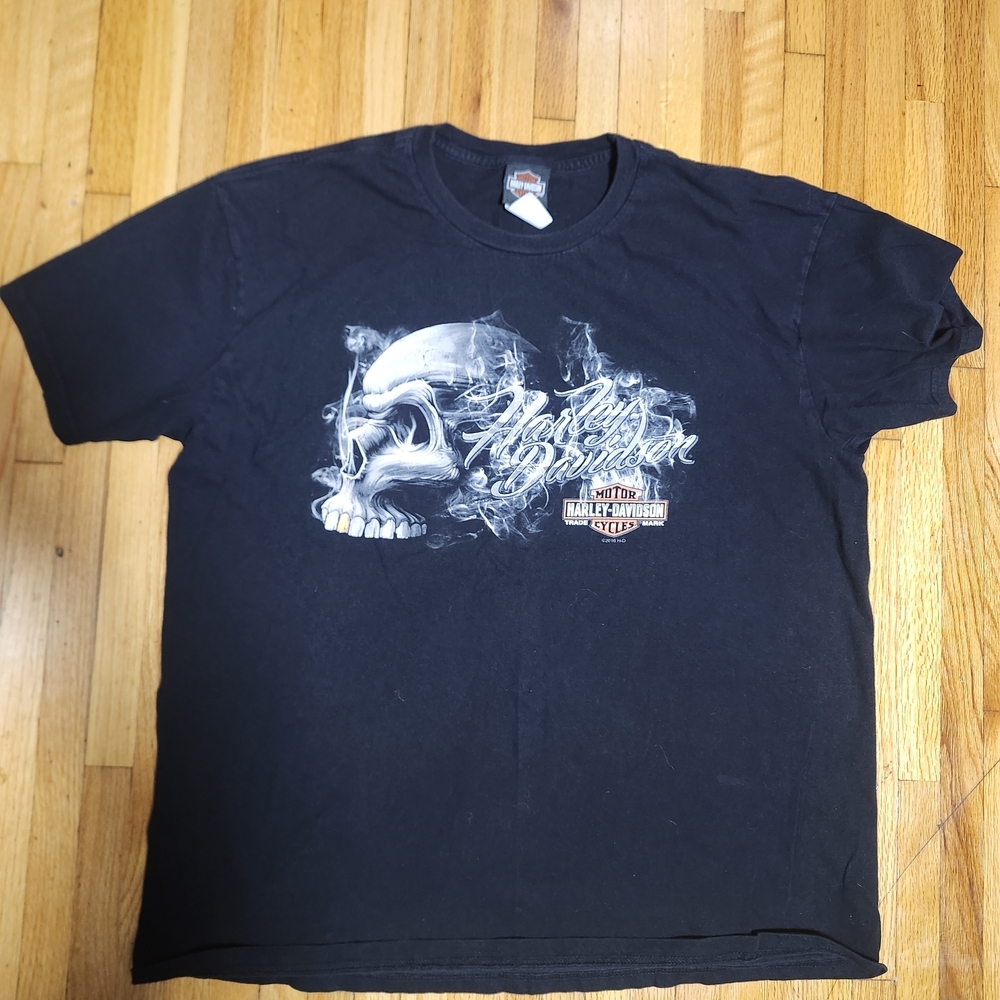Harley-Davidson Black Skull Graphic Y2k Tee